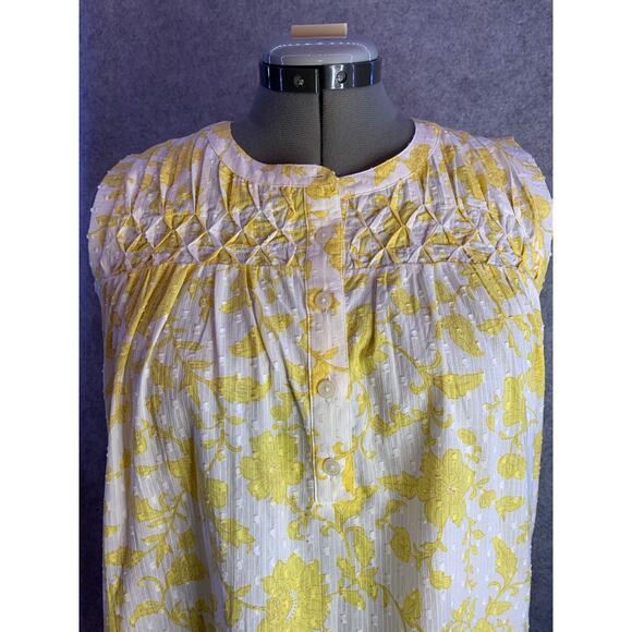 Loft Yellow Floral Pleated Yoke Mixed Media Top, Sleeveless, Women’s Size Small - Picture 6 of 12